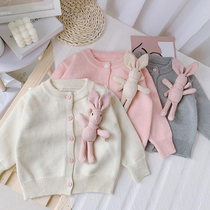 2021 Spring and Autumn Baby Girl Girl Korean Edition Foreign Cute Bunny Knit Sweater Cardigan Jacket Top
