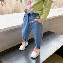 Girls foreign style jeans 2020 Spring and Autumn New Korean autumn Girls Fashion pants childrens trousers childrens wear thin