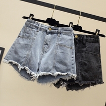 2021 summer Korean version of woolen denim shorts female loose students Joker high waist fat mm large size a word hot pants