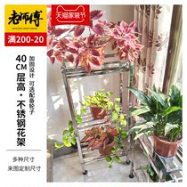 Stainless Steel Metal Flower Shelf Monolayer Double Layer Multilayer Outdoor Balcony Green Broccoli Step Flower Pot shelf Mobile with wheel