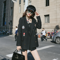 Gangfeng 2021 spring and autumn new Korean version black casual slim badge embroidery net red small suit jacket womens suit