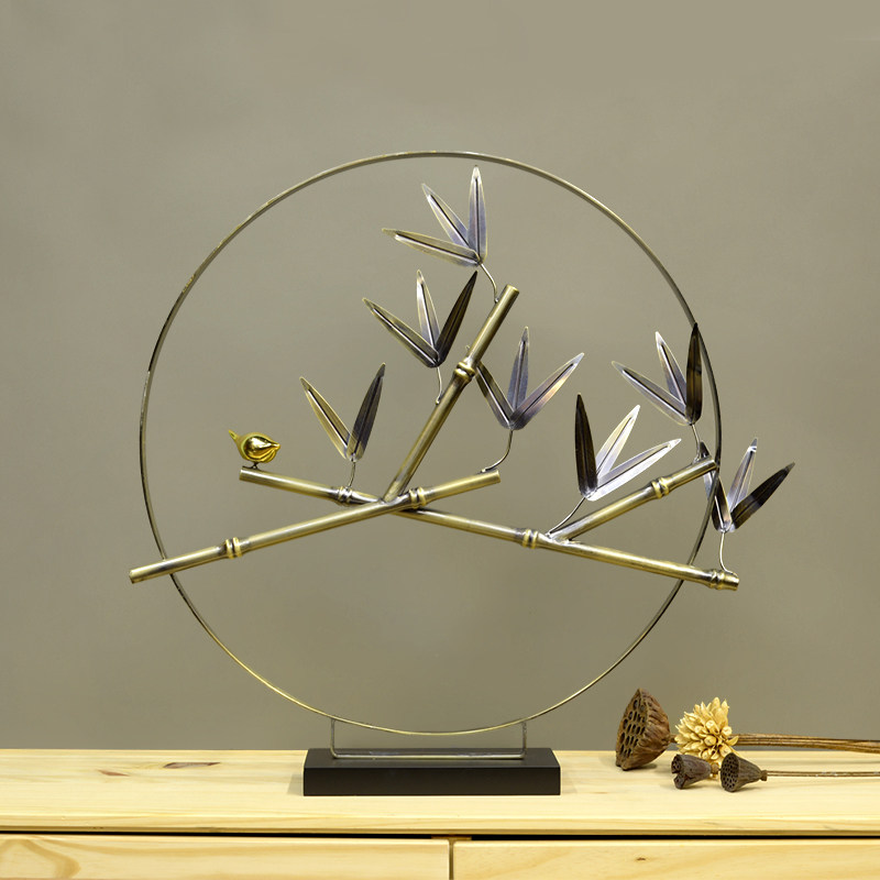 现代新中式铁艺招财竹摆件家居客厅样板房摆设电视柜玄