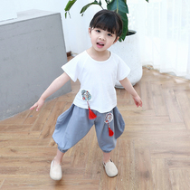 Girls Chinese style summer dress Western style 2020 new female baby short-sleeved suit childrens Tang dress summer two-piece set tide