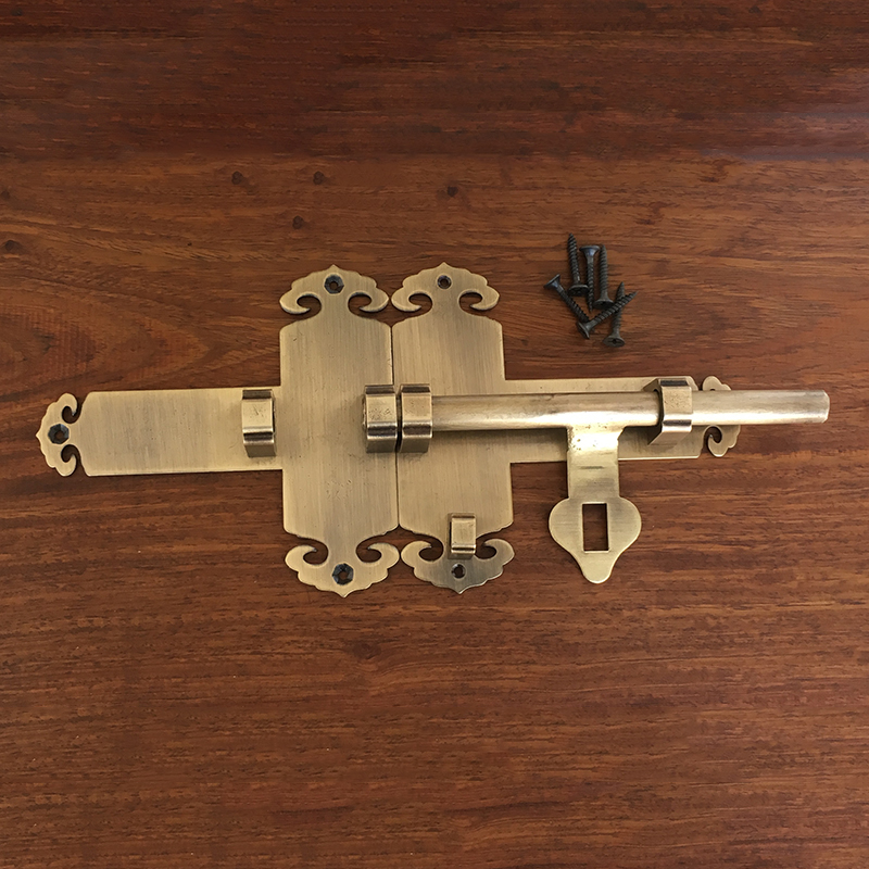 中式纯铜如意双开大门插销门栓/家用五金别墅大门门扣仿古明插销