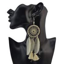 Edway new Bohemian national style earrings pendant vintage feather tassel drop earrings womens jewelry