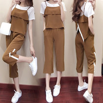 Large size 2021 summer new top wide leg pants three-piece set two-piece set Foreign style age reduction fat sister thin suit