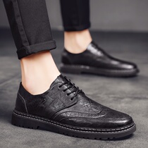 Bullock shoes mens 2021 new mens shoes all-match business British leather breathable black casual shoes mens tide