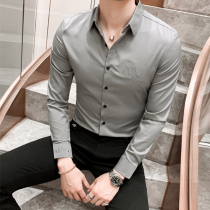 Shirt mens long-sleeved spring and autumn trend Korean version of business mens shirt handsome slim embroidery casual inch shirt mens cx