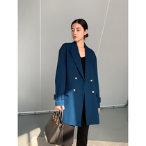 Shen million AmyyStudios imported series du special curved shoulder design belt long blazer