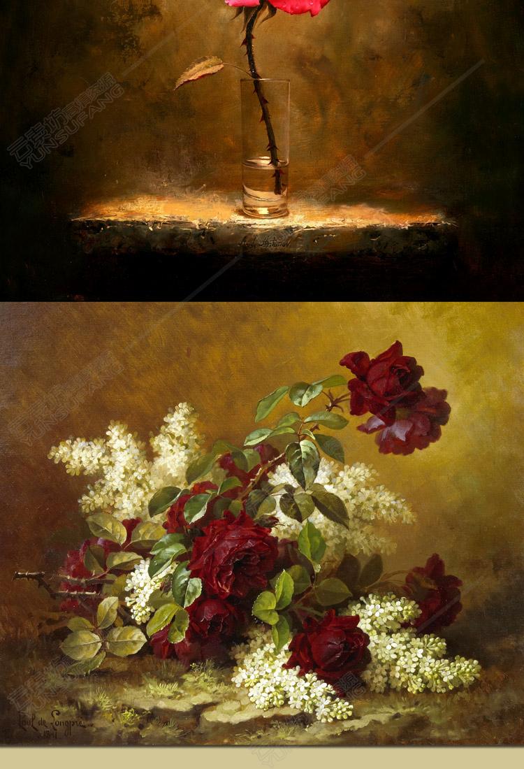 欧式花卉油画素材高清欧美花卉图片玫瑰花瓶静物绘画临摹电子图库_双