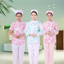 Nurse clothing dental oral hand washing clothing beautician side skirt womens stand collar long short sleeve split maple leaf printing gown