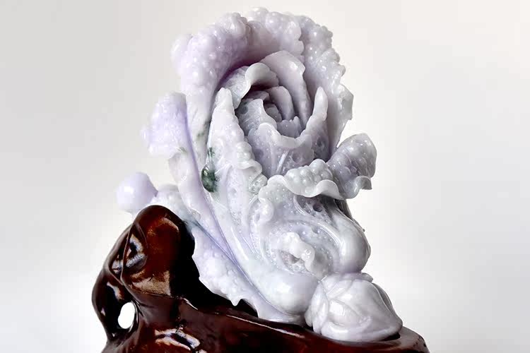 51翡翠 糯冰种紫罗兰翡翠大白菜摆件 a货 翡翠春带彩翡翠百财摆件