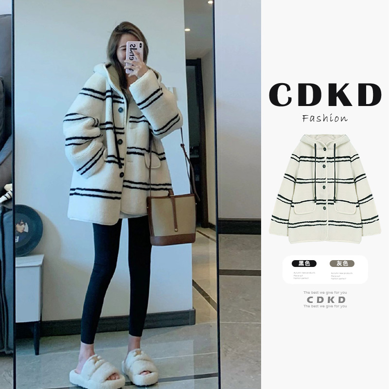 Pregnant woman coat autumn and winter outside wearing 2024 new rocking grain suede warm thickened with cap lamb hair trendy two sets of women-Taobao