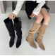 fashionable square head suede, knee length boots, versatile temperament, flat bottom, thin and tall tube boots m3-2