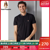 Hush Puppies Leisure Boys Summer New Black White Striped Neck Short Sleeve Knit T-Shirt) PD-29391