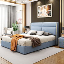 Bed Light luxury modern simple leather bed Nordic master bedroom Double bed 1 8 meters small apartment soft bag leather bed bedroom