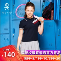 Eaton Gide summer new pleated skirt girls short sleeve dress stitching sports style 16L213