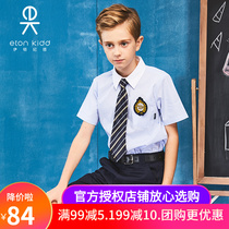 Eaton Gide Boys Light Blue and White Striped Short Sleeve Shirt Student Cotton Half Sleeve Shirt Summer New 10C110