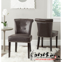 Solid Wood Dining Chair American Fabric Dining Room Chair Living Room Hotel Minima Casual Cortical High Backrest Pull Clasp Dining Chair