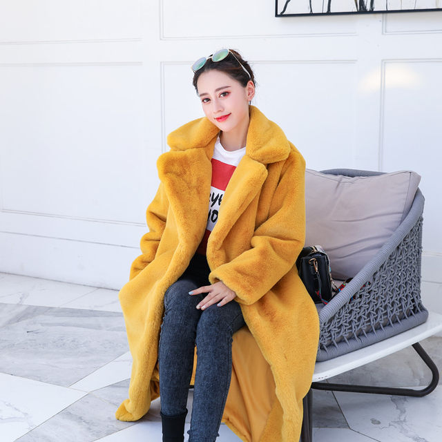 2023 Winter Imitation Rabbit Fur Long Suit Collar Fur Coat Loose, warm and Casual Temperament Women's Windbreaker Korean Version