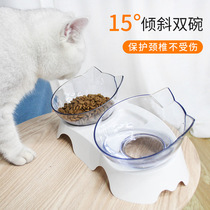 Cute cat ear cat bowl slope double bowl drinking cat bowl dog food bowl Teddy dog food bowl protects cervical vertebrae