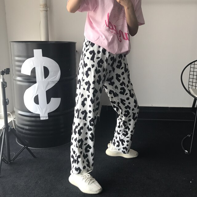 SwagKiller wide pajama pants female cows love soft elastic waist slacks straight jeans black and white cow Flower SwagKiller wide pajama pants female cows love soft elastic waist slacks straight jeans black and white cow Flower