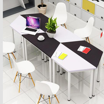 creative trapezoid meeting table negotiation table combination simple stitching modern multi-person work desk black and white student table combination