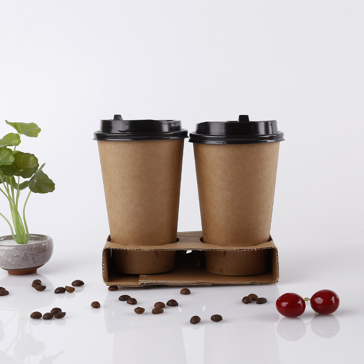 星巴克双杯四杯托咖啡纸杯托牛皮纸打包外卖杯提杯架外带咖啡纸托_双