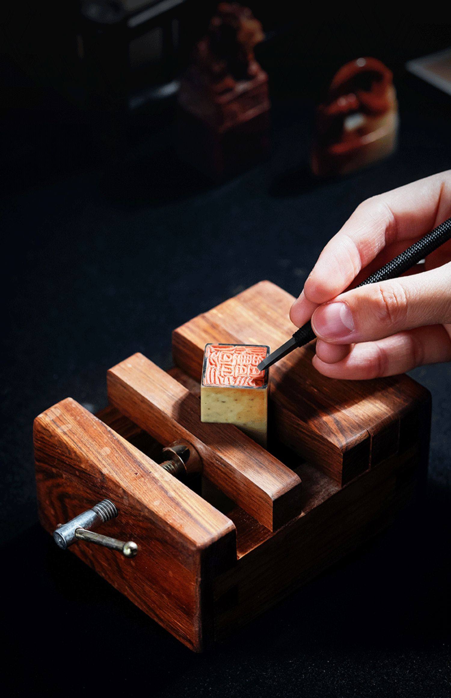 实木印床篆刻工具用品刻床实木夹具石料印章刻章固定黑檀木印床连