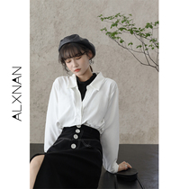 Deer South white shirt female design sense niche autumn long sleeve fake two-piece shirt 2021 new womens clothing