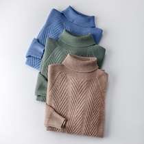 2020 autumn and winter new cashmere sweater mens turtleneck solid color sweater pullover thickened sweater lapel Korean version