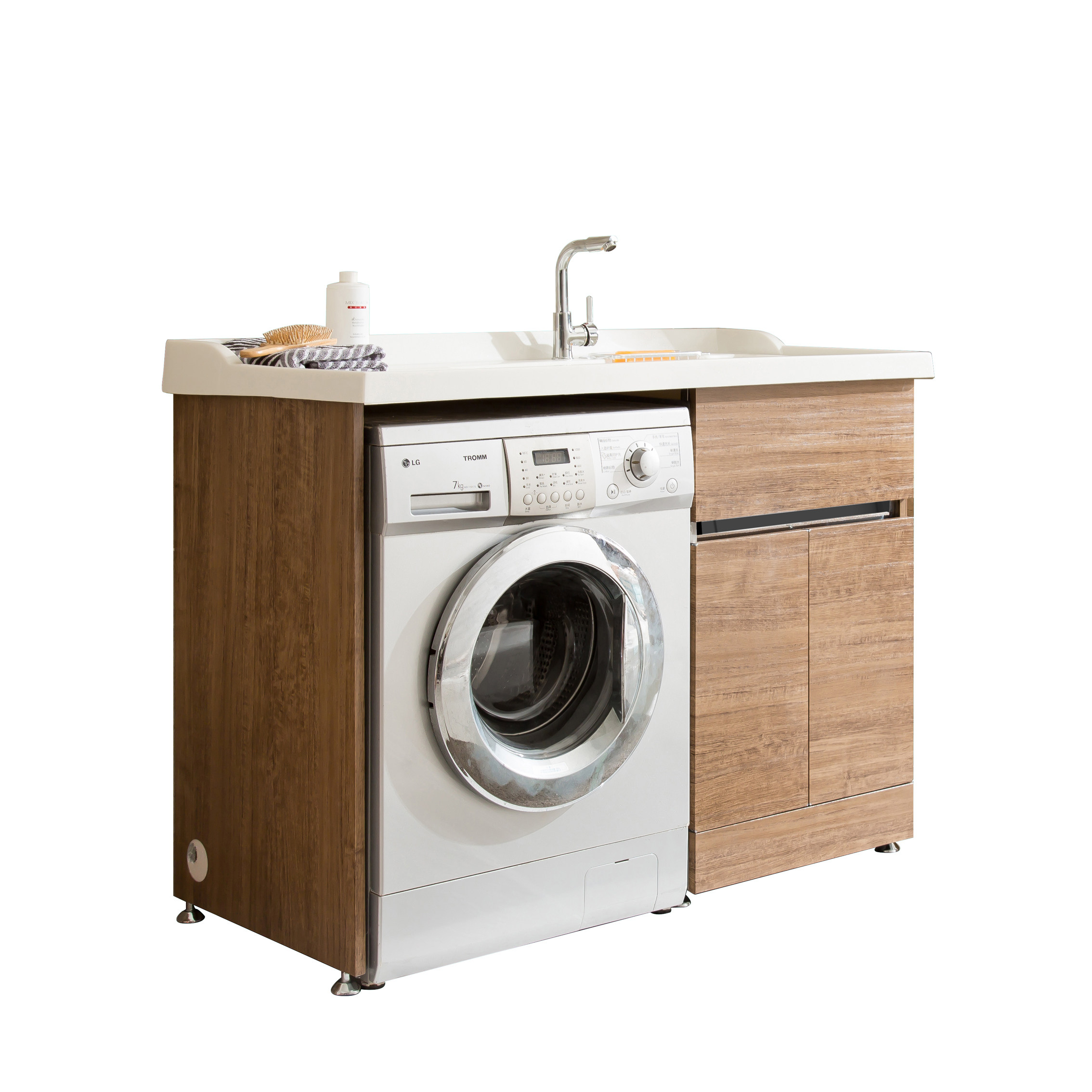 不锈钢洗衣柜阳台组合带搓板滚筒洗衣机柜子伴侣石英石台盆池一体