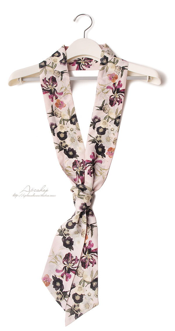 apcshop 18精选欧洲款真丝印花女士优雅气质精美超长丝带领巾_7折现价