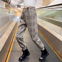 Girls plus velvet pants autumn and winter wear thickened 2021 new childrens foreign style woolen trousers Plaid casual pants