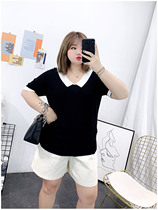 Big-yard women's fat mm loose thin silk knitted top 200 pounds thin fat sister turned short-sleeved t-shirt girl