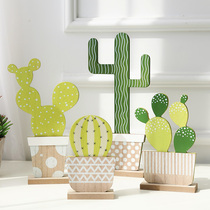 Nordic wooden cactus ornaments Solid wood ins room decorations TV cabinet study Childrens room knickknacks