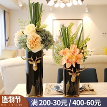 European home model room Light luxury vase decoration American living room TV cabinet simulation flower arrangement table decoration