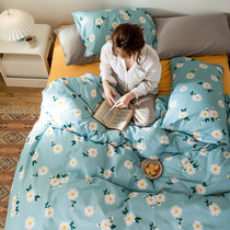 American brushed cotton bedding four-piece set Cotton thickened winter duvet cover warm sheets Fitted sheet section 1 8m