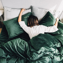 Nordic style naked sleeping velvet four-piece set solid color short plush warm sheets thickened Coral velvet antistatic duvet cover