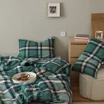 Yarn-dyed washed cotton bed four-piece cotton plaid quilt cover Cotton naked bed sheets Simple home textile bed sheet bedding