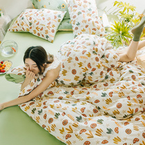 Thickened Sky cotton mill wool Four sets of full cotton pure cotton printed knitted cotton quilted with nude sleep ultra soft linen bed