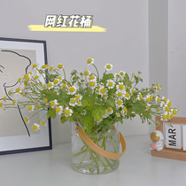 Solid wood hand reminder flower barrel glass flower water vase advanced sense living room flower arrangement ins wind net red fruit tea bucket