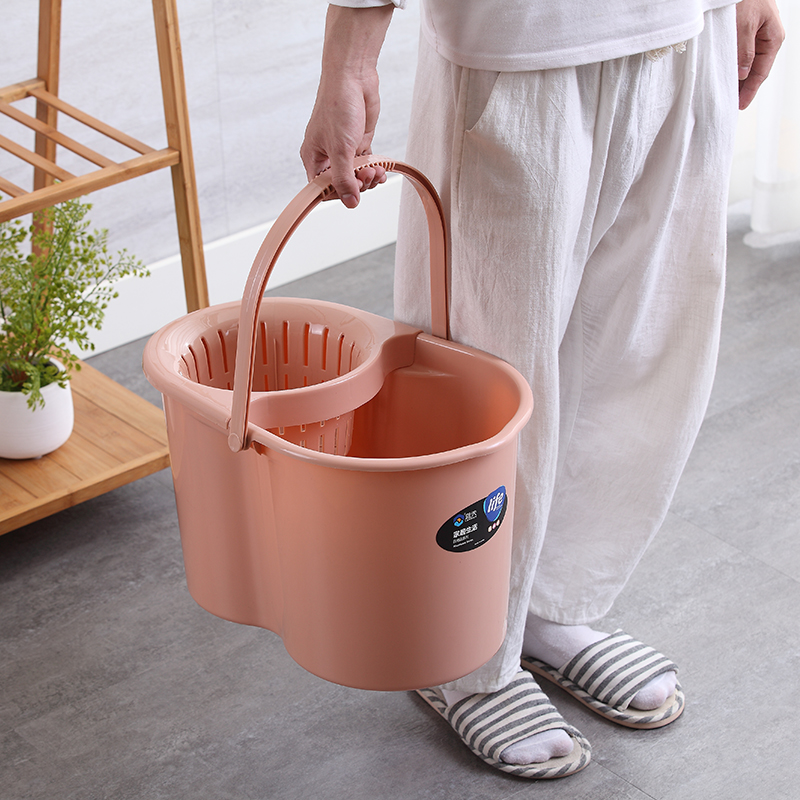 Home hand pressure mop bucket with pulley thickening rotation squeeze bucket pier cloth cleaning bucket mop wring out barrel large capacity