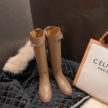 Boots womens autumn and winter 2020 new non-knee boots children slim long boots plus velvet midcylinder Knight boots winter