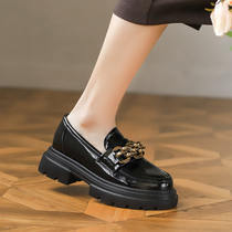 Inlen Wind Retro Small Leather Shoes Womens Summer Genuine Leather Thick Bottom Pine Pastry Single Shoes 100 Lap Day Ensemble Dresses Jk Lefu Shoes