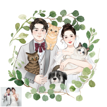 Hand-painted wedding ceremony invitation Illustration Design hand-painted wedding photo logo head Cartoon Cartoon character image customization