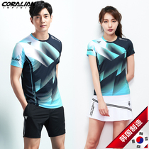 Leann Korea badminton suit men and women fashion breathable quick dry short sleeve suit lovers Skinny sportswear