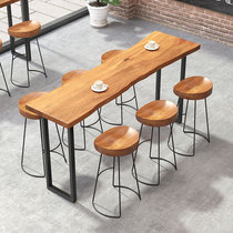 Big board solid wood bar table water bar milk tea shop table and chair combination bar against wall table bar table household High Table