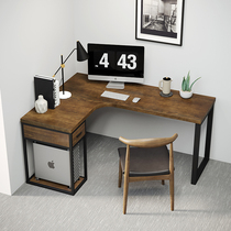 Retro Solid Wood Office Computer Desk Staff Desk Corner Station Desk Writing Desk Home L Type Corner Desk
