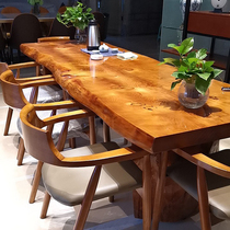 Tea room office Guests Casual Large Tea Table Solid Wood Large Plate Tea Table 3 m Pine Wood Log Tea Table And Chairs Combination